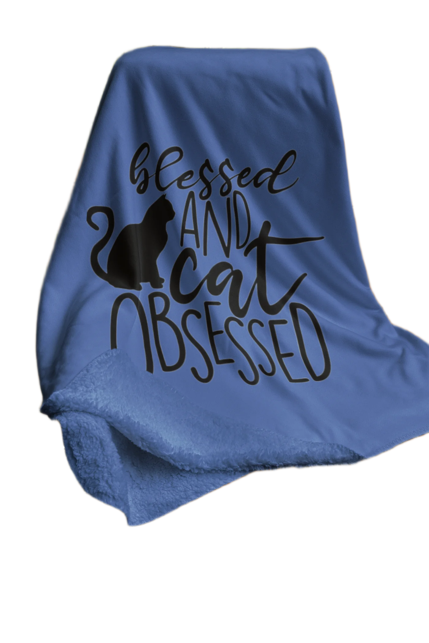 cat obsessed blue blanket
