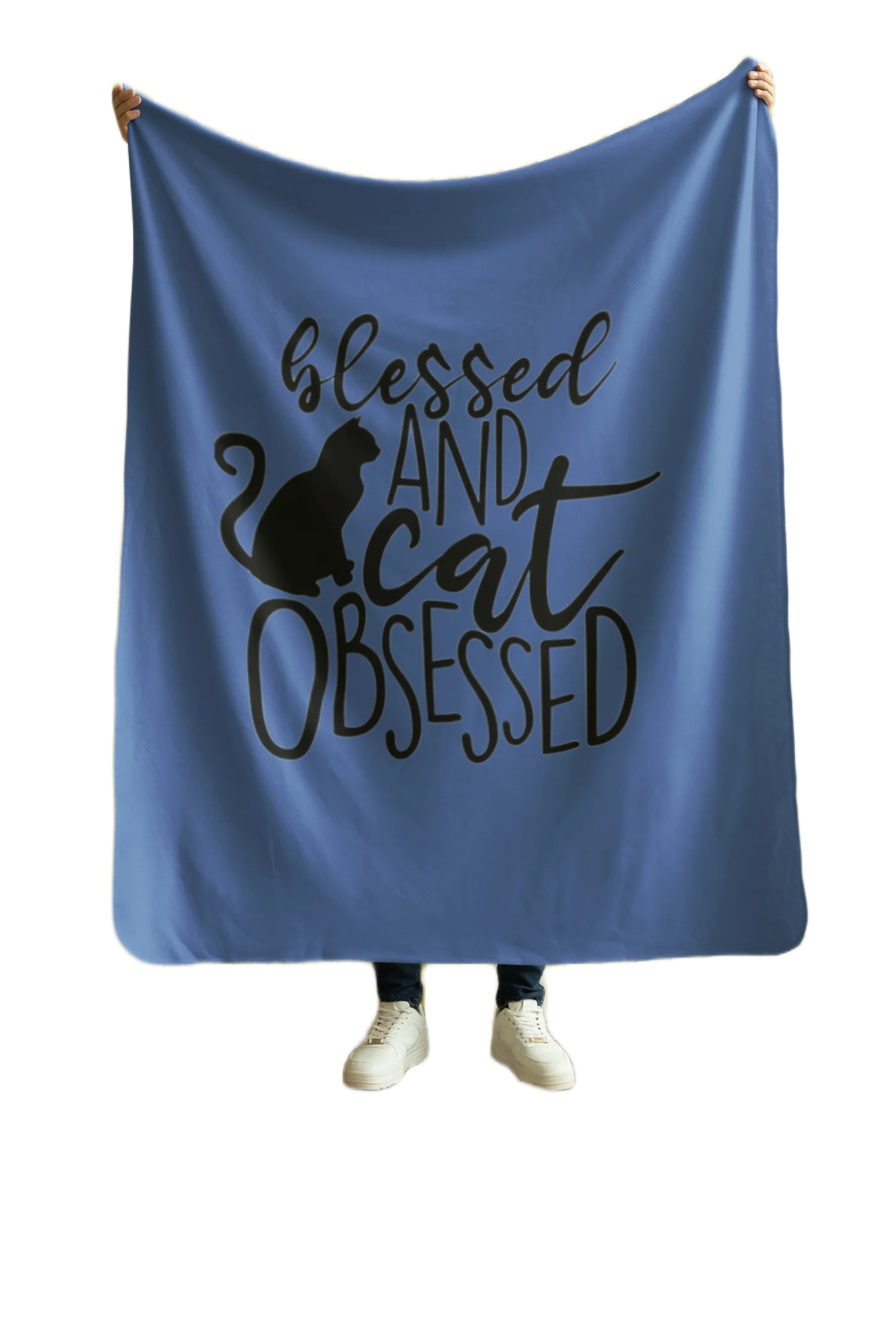 cat obsessed blue blanket