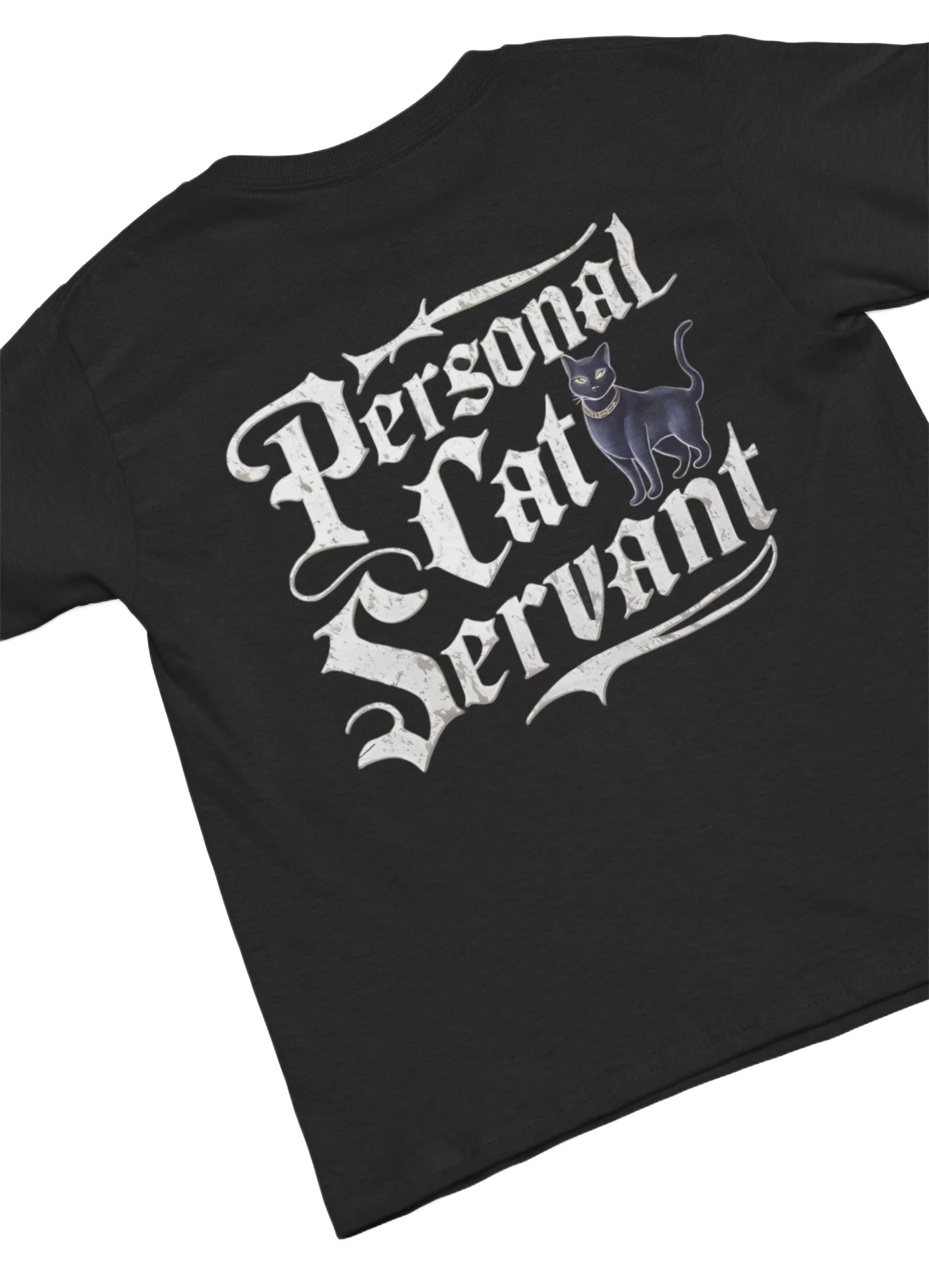 black t-shirt with black cat fun design