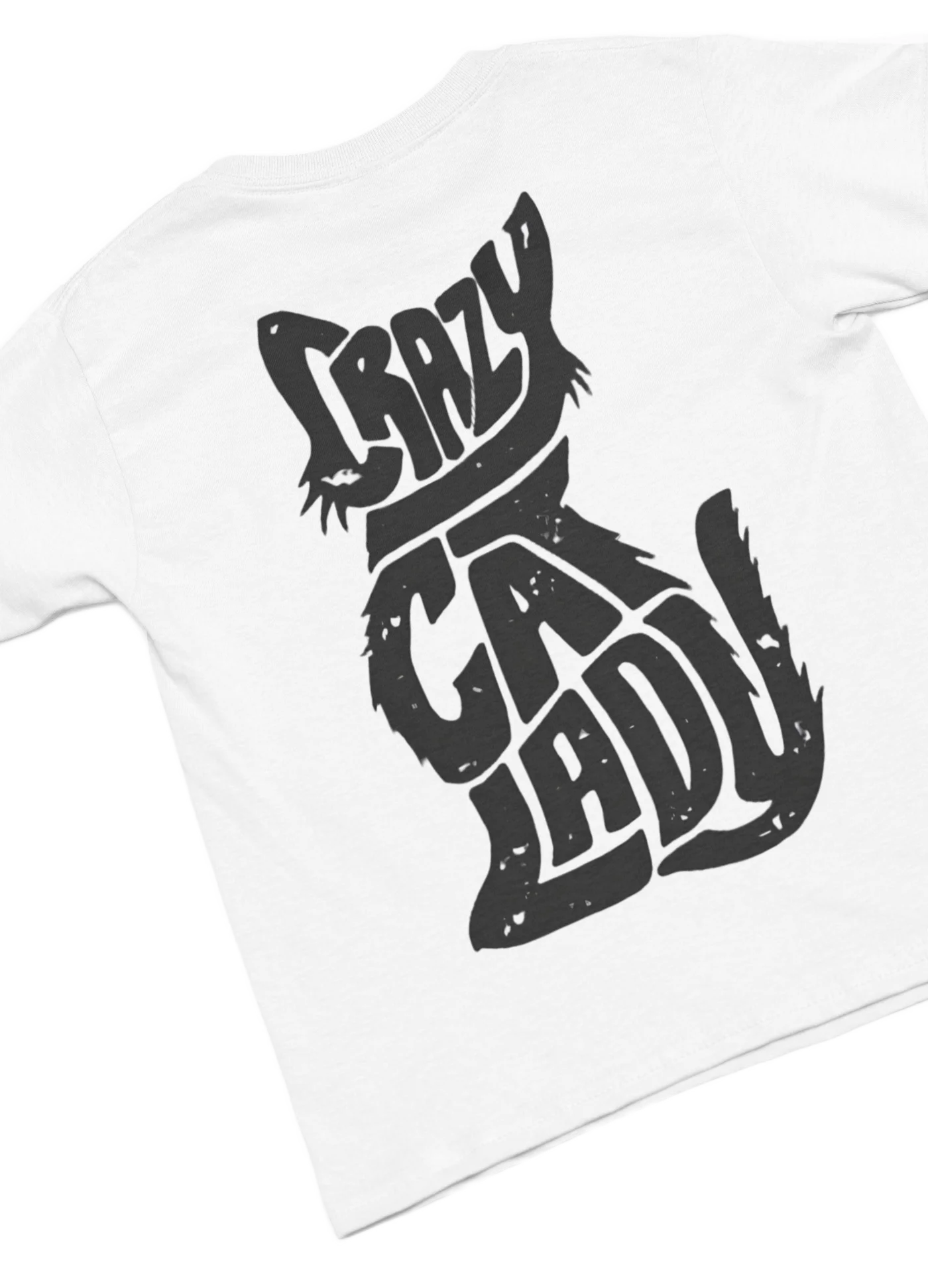white t-shirt with black cat fun design
