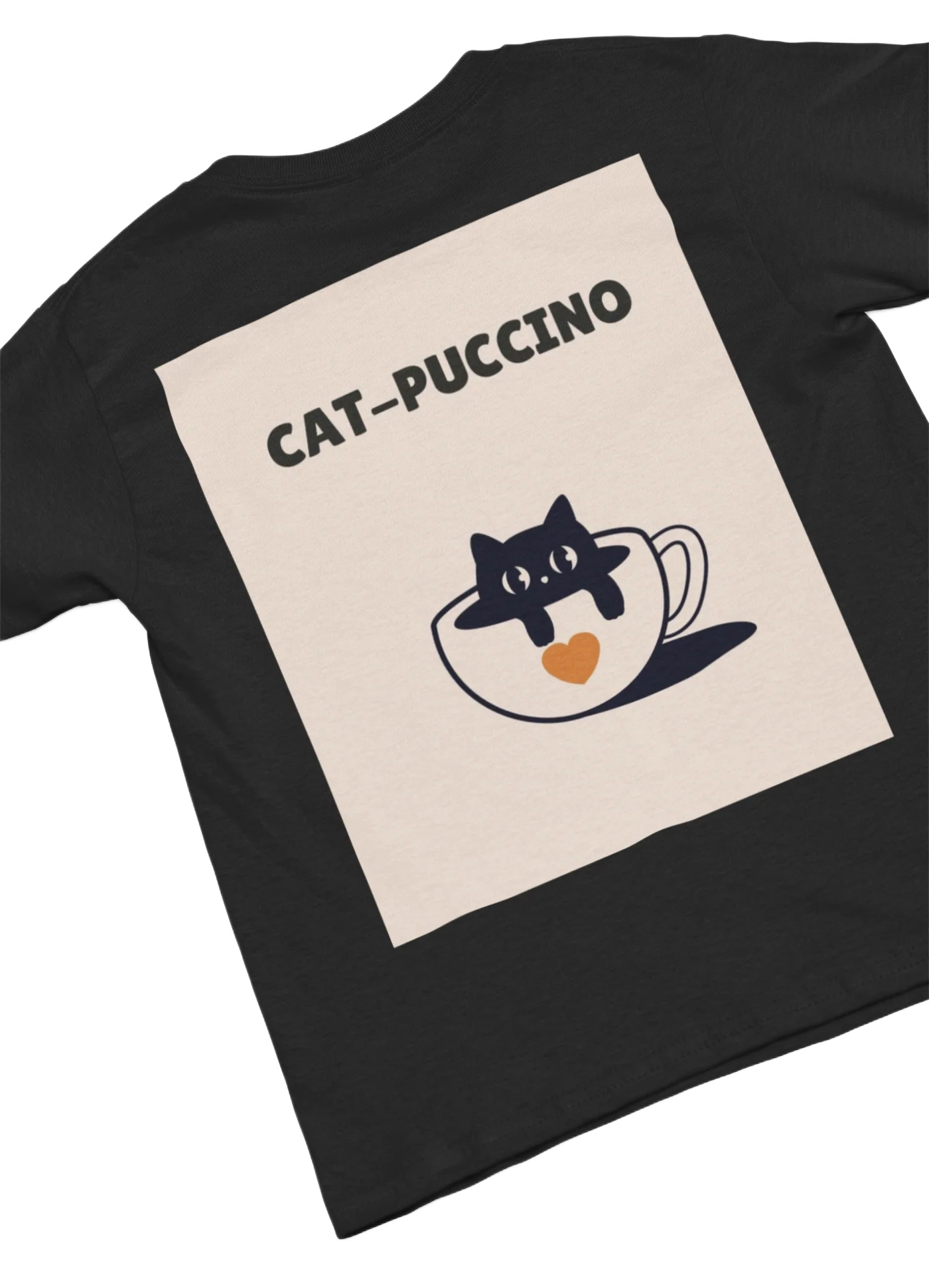 black t-shirt with black cat fun design