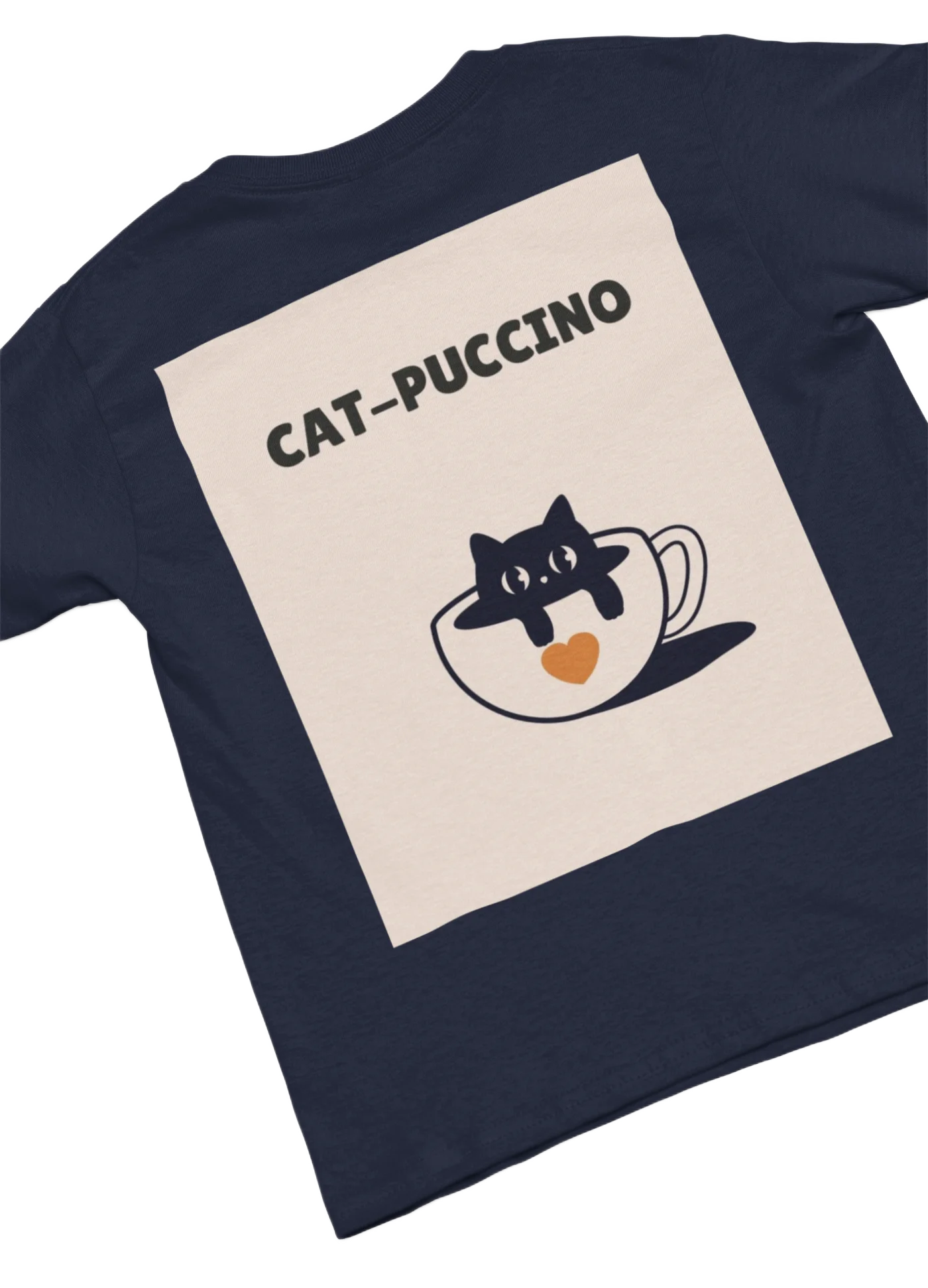 blue t-shirt with black cat fun design