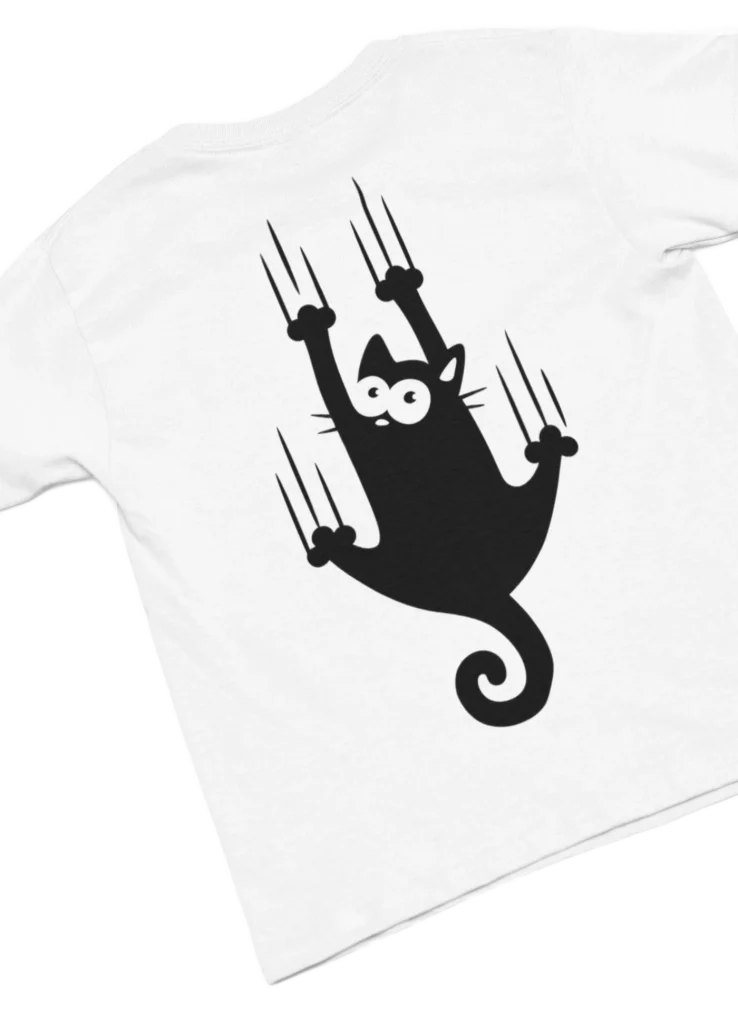 white t-shirt with black cat fun design
