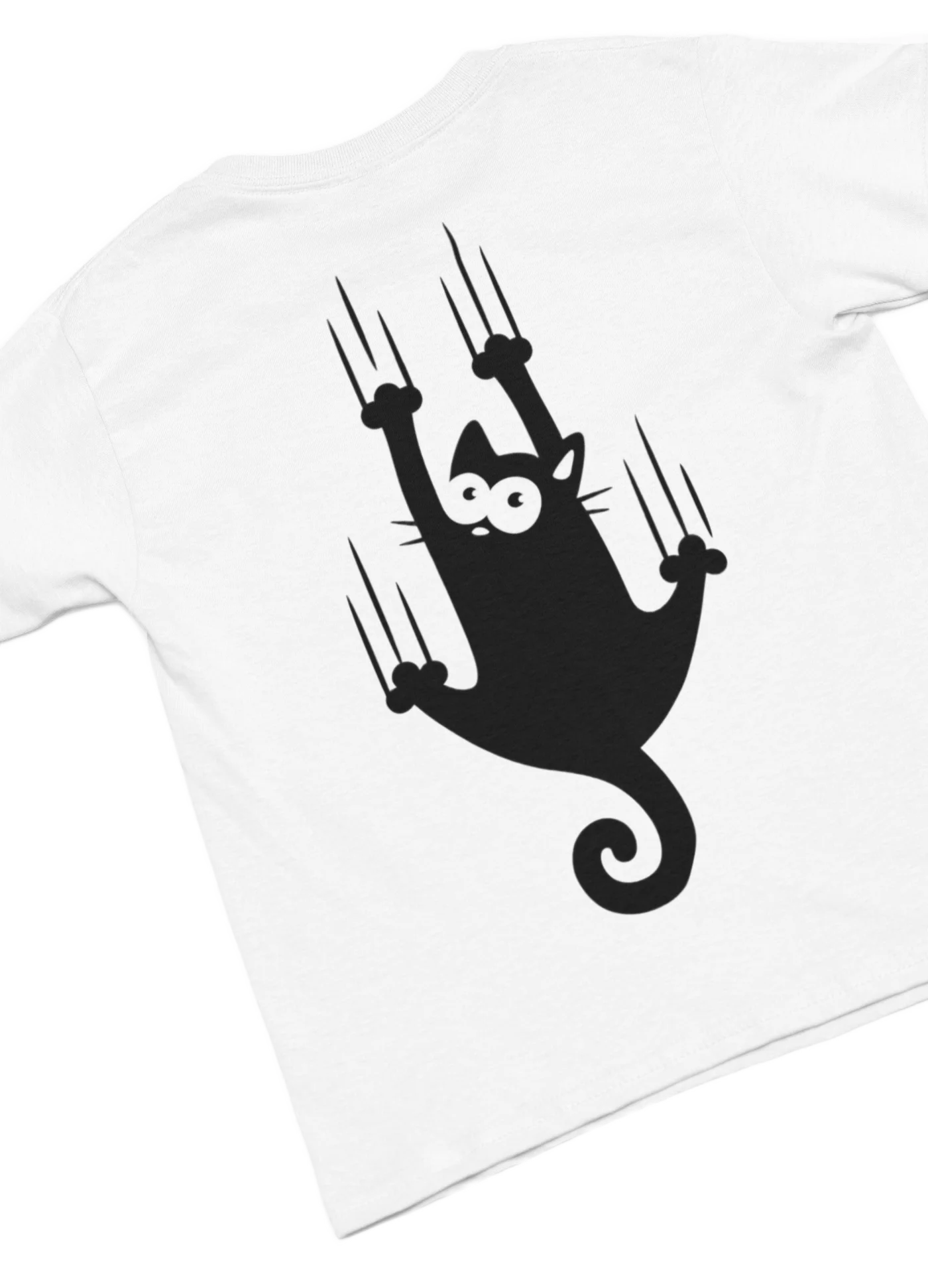 white t-shirt with black cat fun design